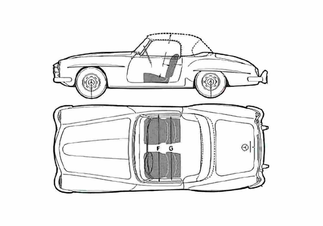 Blueprint Mercedes Benz SL Class 190SL Cabriolet 1962 A4 Photo Print