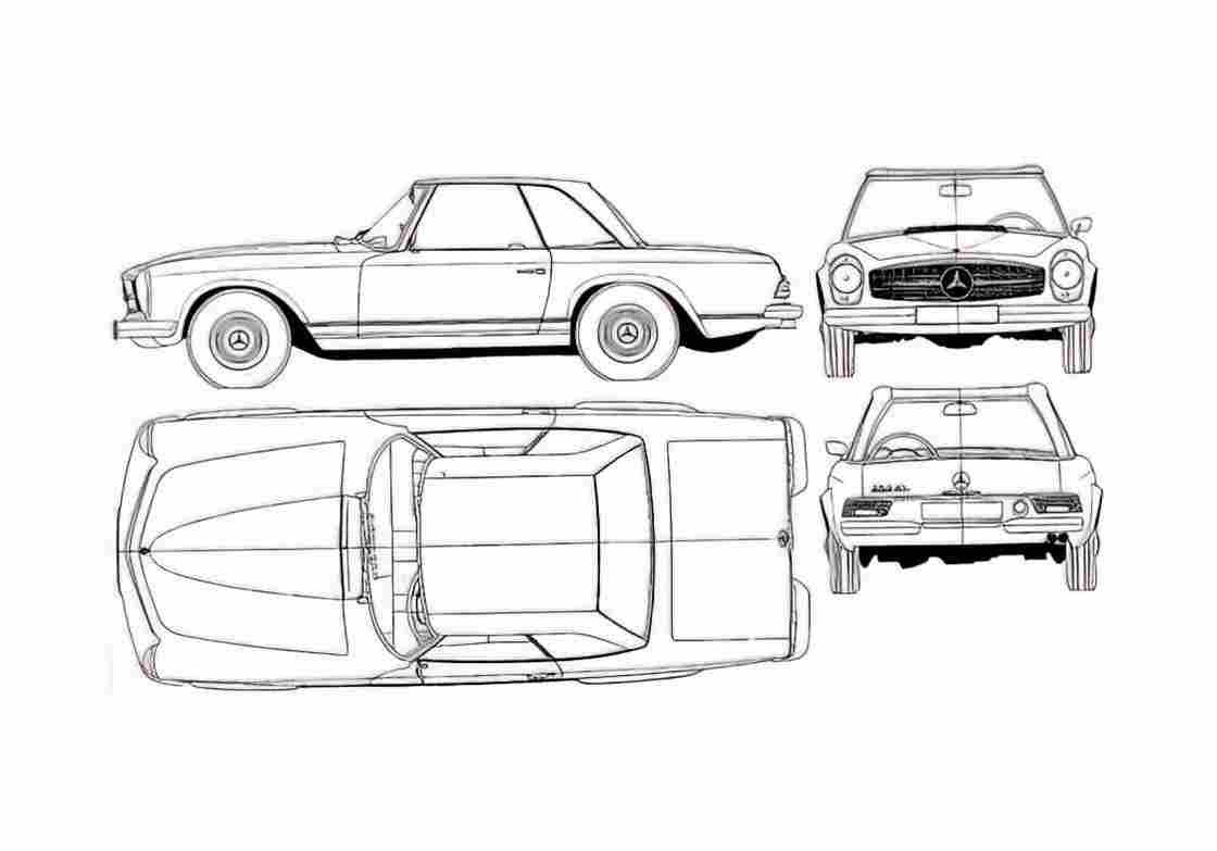 Blueprint Mercedes Benz SL Class 230 SL Coupe 1963 A4 Photo Print
