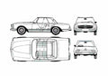 Blueprint Mercedes Benz SL Class 280SL Cabriolet 1968 A4 Photo Print
