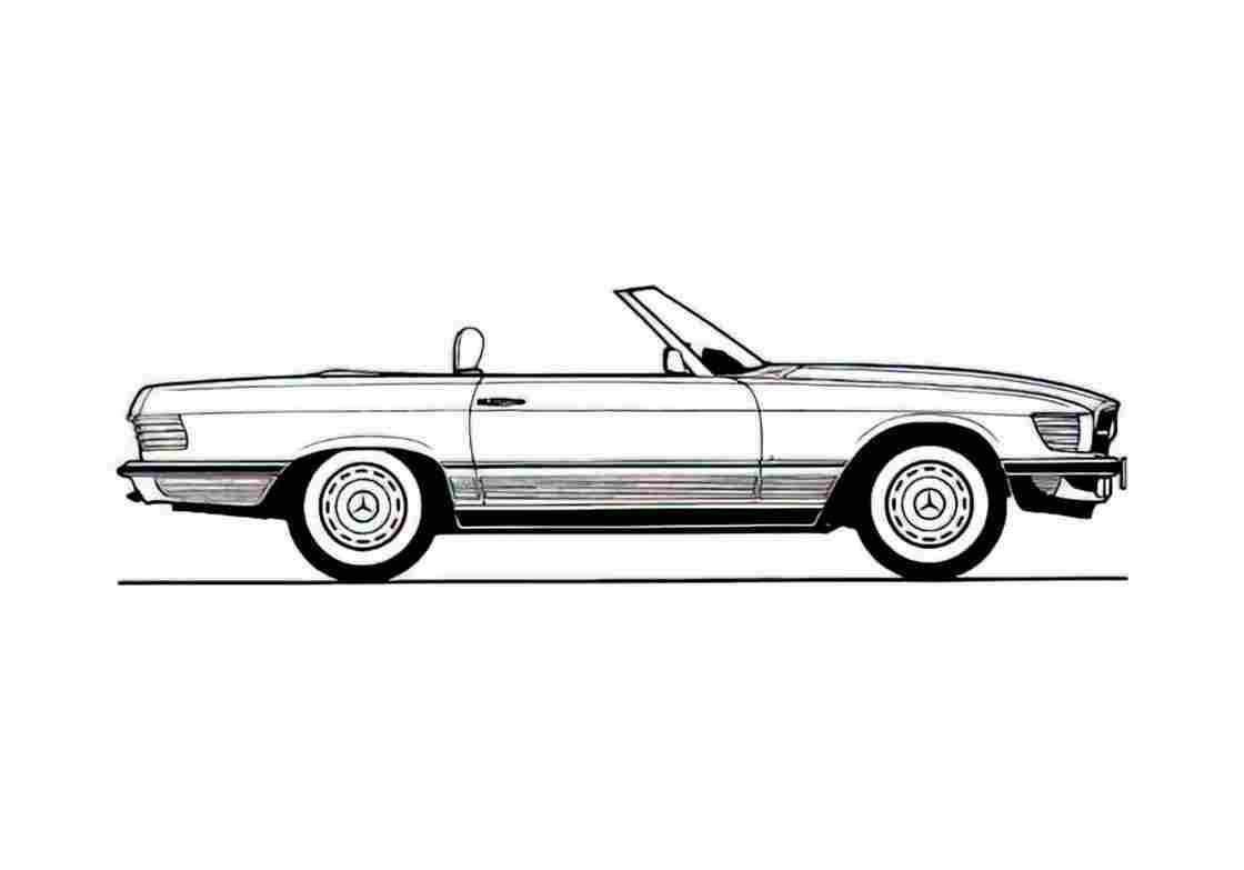 Blueprint Mercedes Benz SL Class R107 450SL Cabriolet 1984 A4 Photo Print