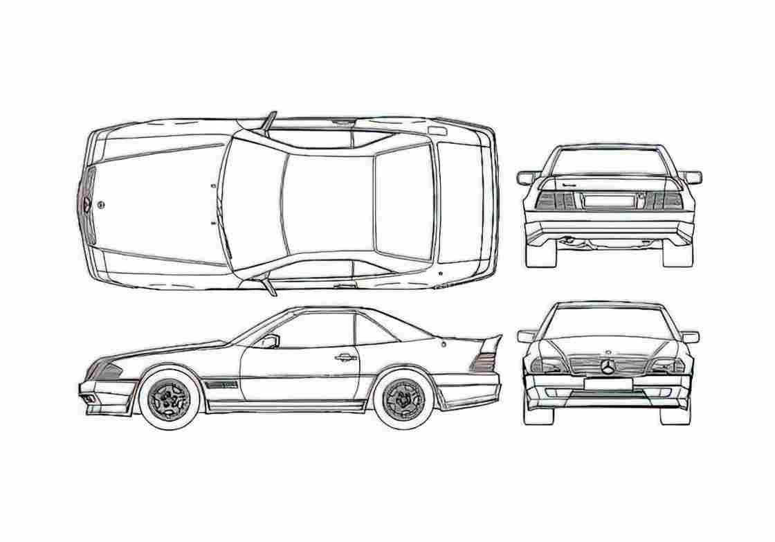 Blueprint Mercedes Benz SL Class R129 500 SL AMG Coupe 1991 A4 Photo Print
