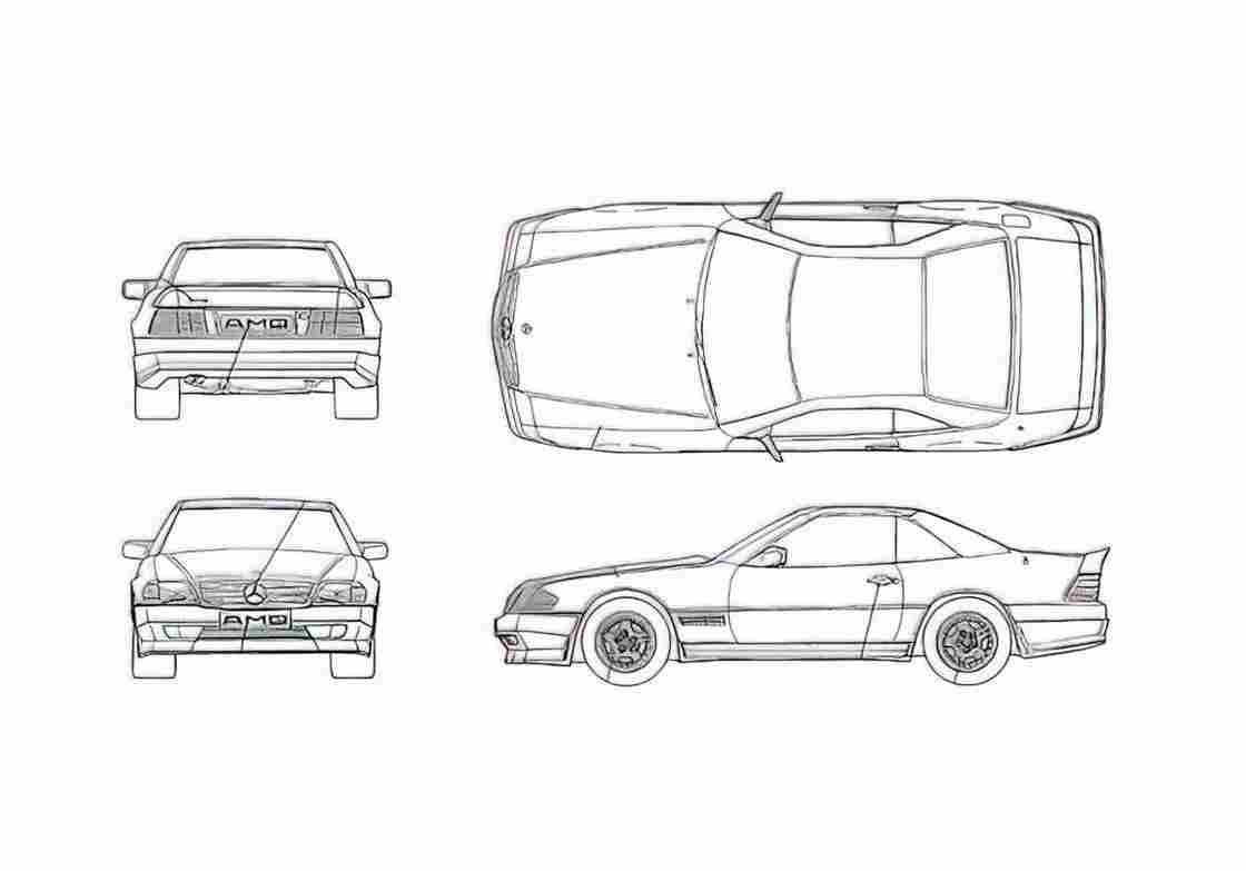 Blueprint Mercedes Benz SL Class R129 500SL AMG Coupe 1990 A4 Photo Print
