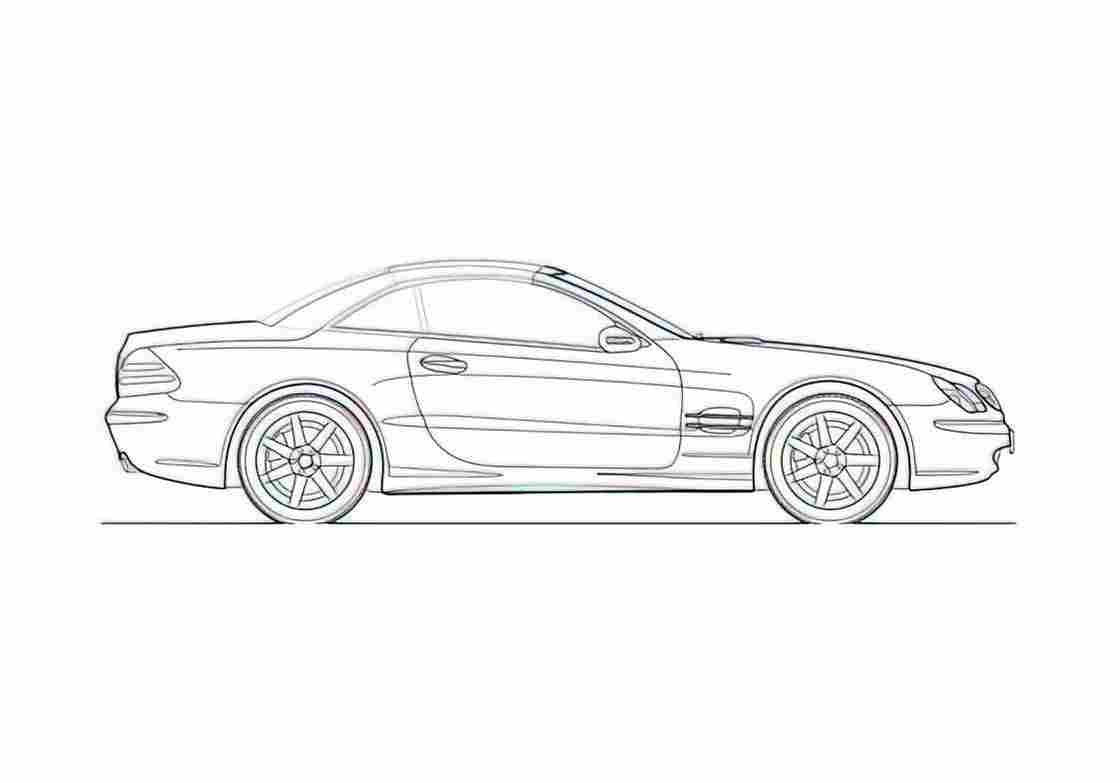 Blueprint Mercedes Benz SL Class R230 SL500 Coupe 2005 A4 Photo Print