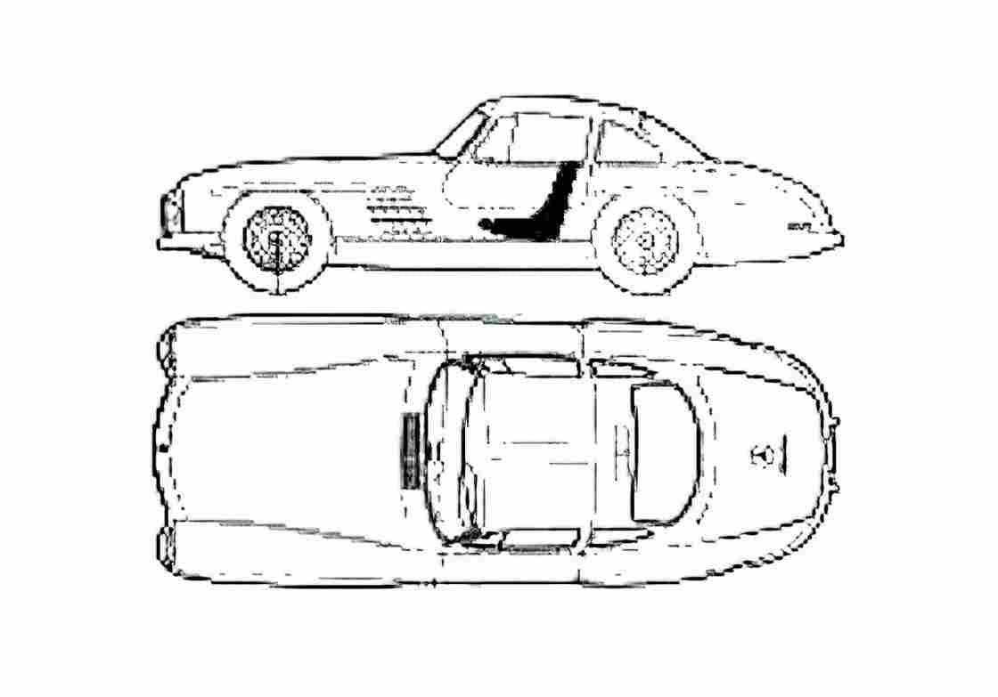 Blueprint Mercedes Benz SL Class W198 300 SL Coupe 1955 A4 Photo Print
