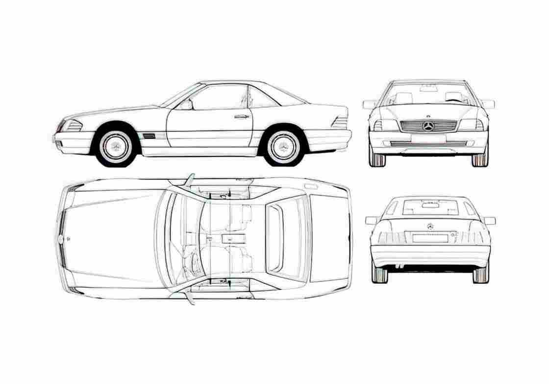 Blueprint Mercedes Benz SL Coupe 1994 A4 Photo Print