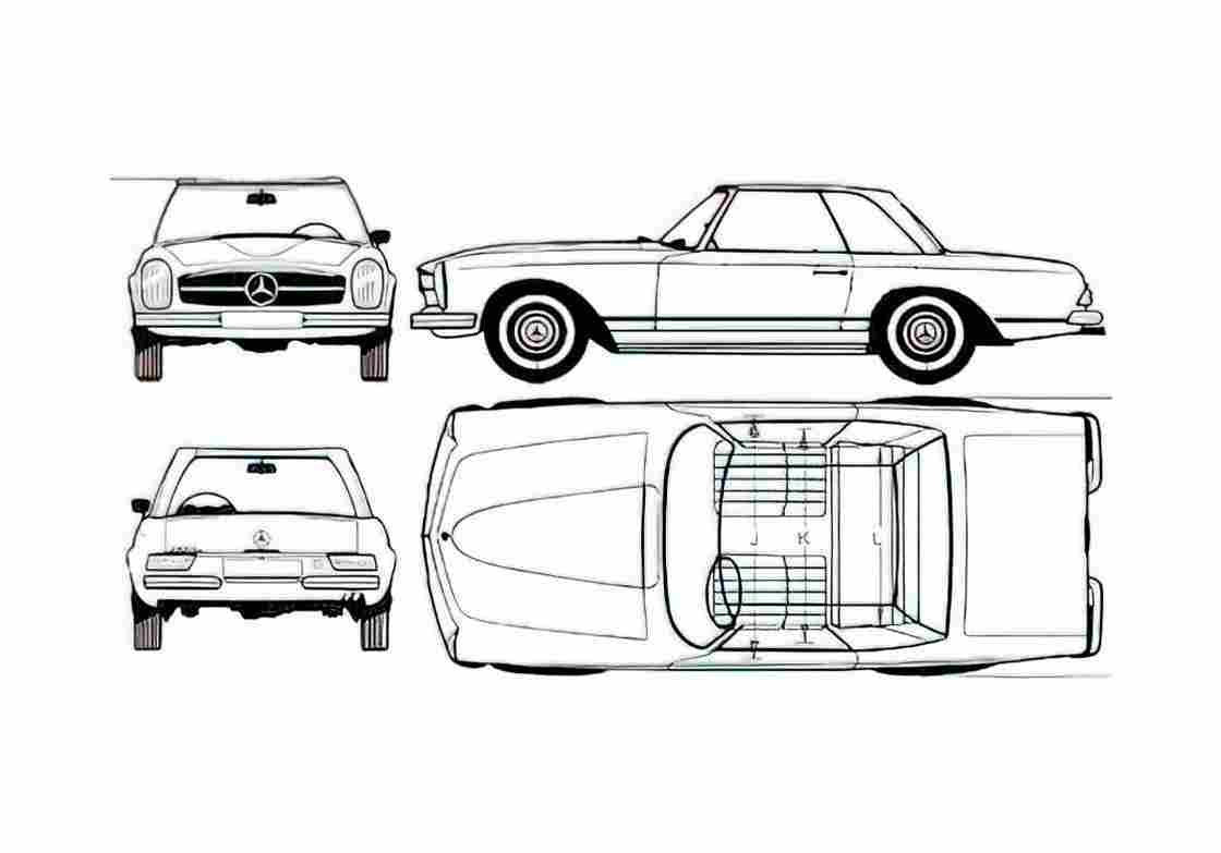 Blueprint Mercedes Benz SL class W113 280SL Cabriolet 1968 A4 Photo Print
