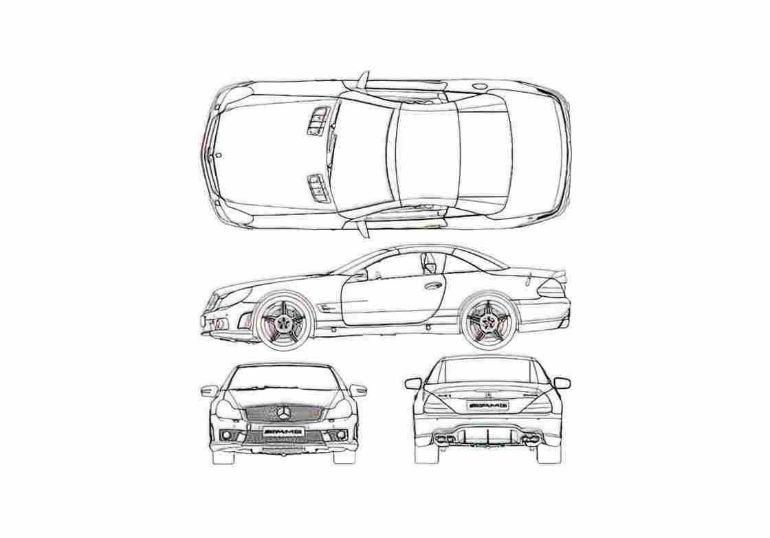 Blueprint Mercedes Benz SL63 AMG Cabriolet 2008 A4 Photo Print