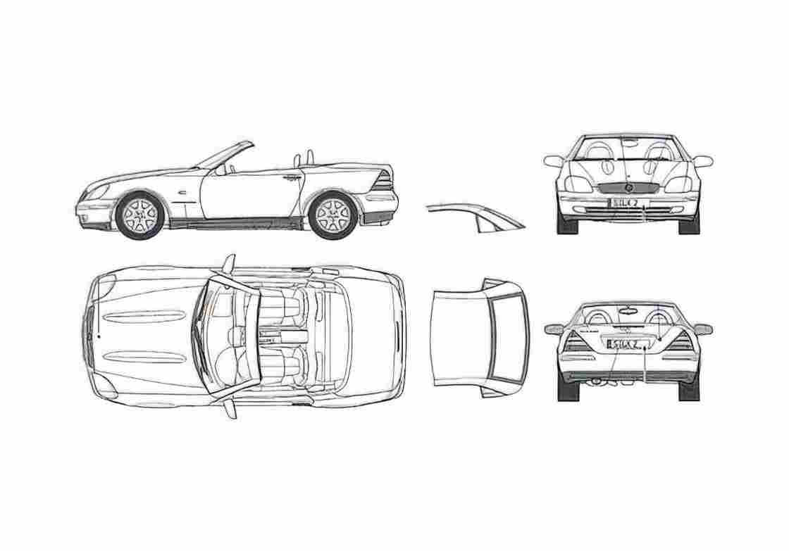 Blueprint Mercedes Benz SLK 230 Kompressor Coupe 1996 A4 Photo Print