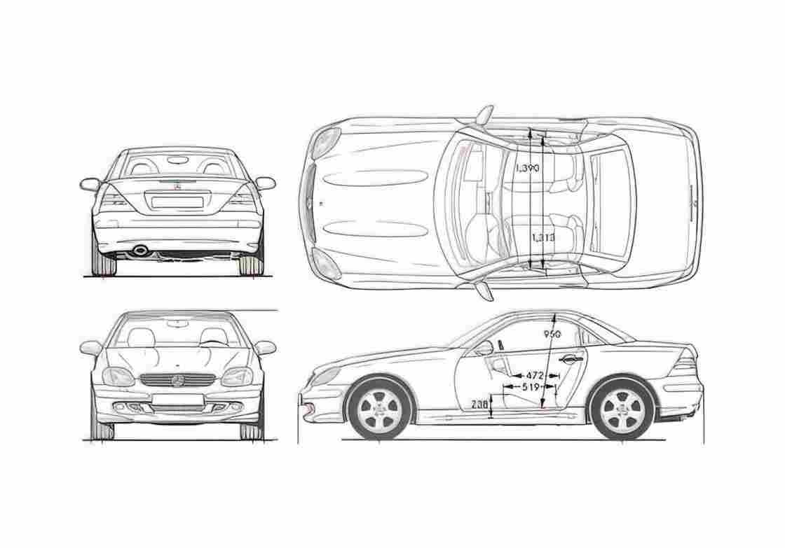 Blueprint Mercedes Benz SLK 320 Coupe 2004 A4 Photo Print