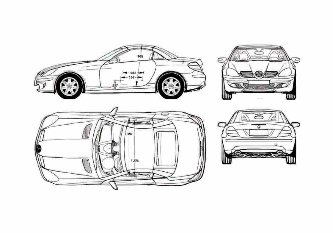 Blueprint Mercedes Benz SLK Coupe 2004 A4 Photo Print