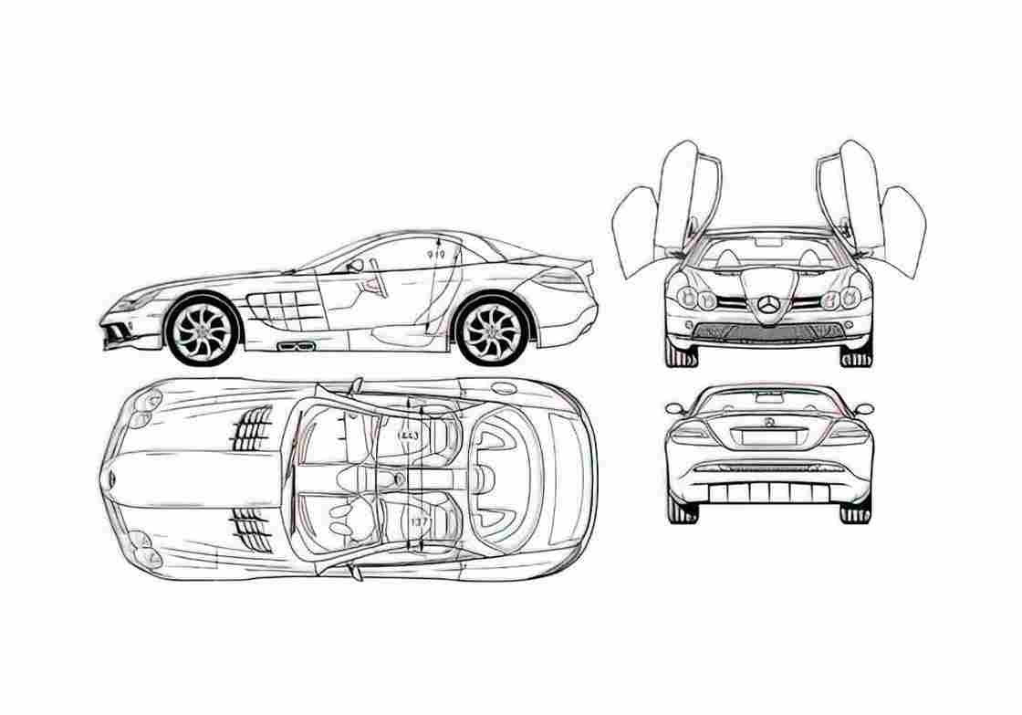 Blueprint Mercedes Benz SLR Coupe 2005 A4 Photo Print