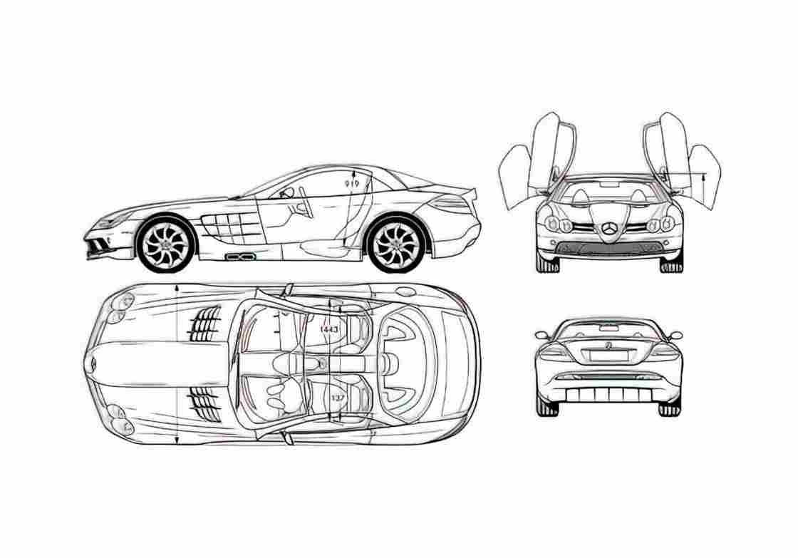 Blueprint Mercedes Benz SLR MCLAREN Coupe 2005 A4 Photo Print