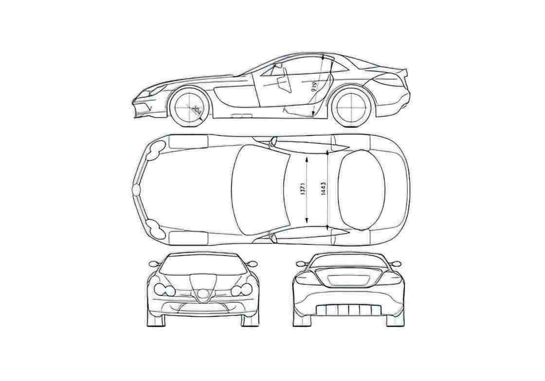 Blueprint Mercedes Benz SLR MCLAREN Coupe A4 Photo Print