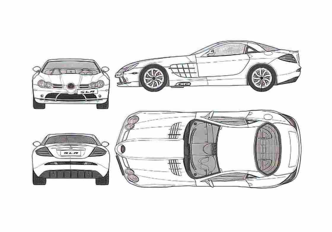 Blueprint Mercedes Benz SLR McLaren Coupe 2003 A4 Photo Print