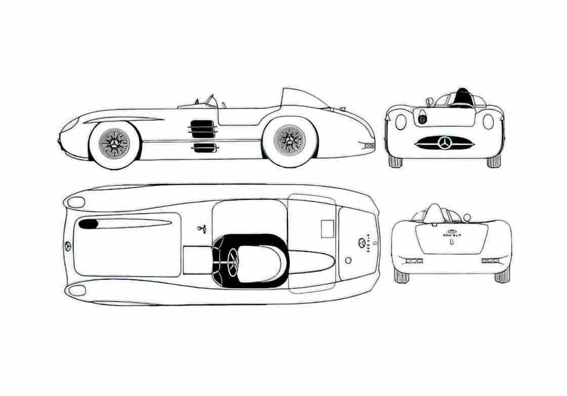 Blueprint Mercedes Benz SLR300 Coupe 1952 A4 Photo Print