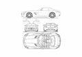 Blueprint Mercedes Benz SLS AMG Coupe 2010 A4 Photo Print