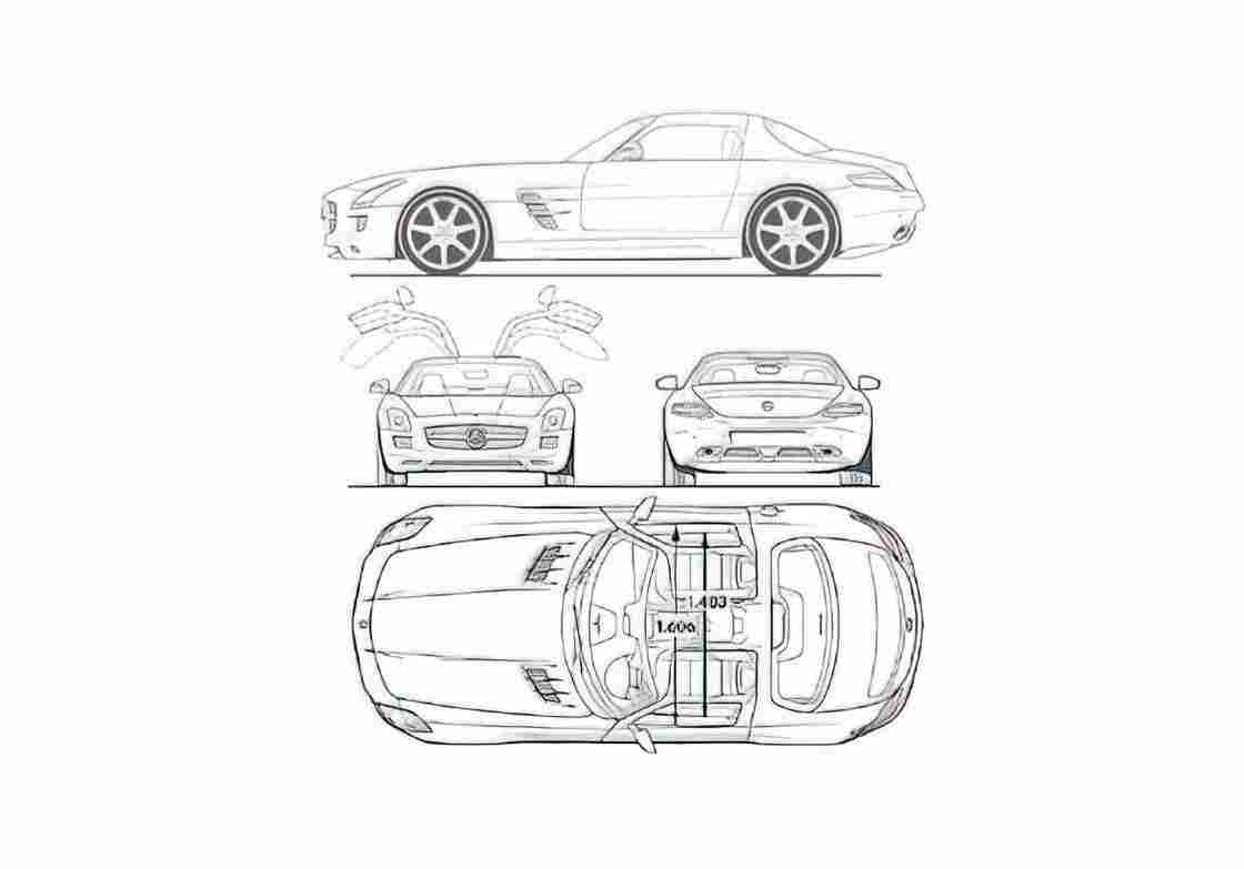 Blueprint Mercedes Benz SLS AMG Coupe 2010 A4 Photo Print