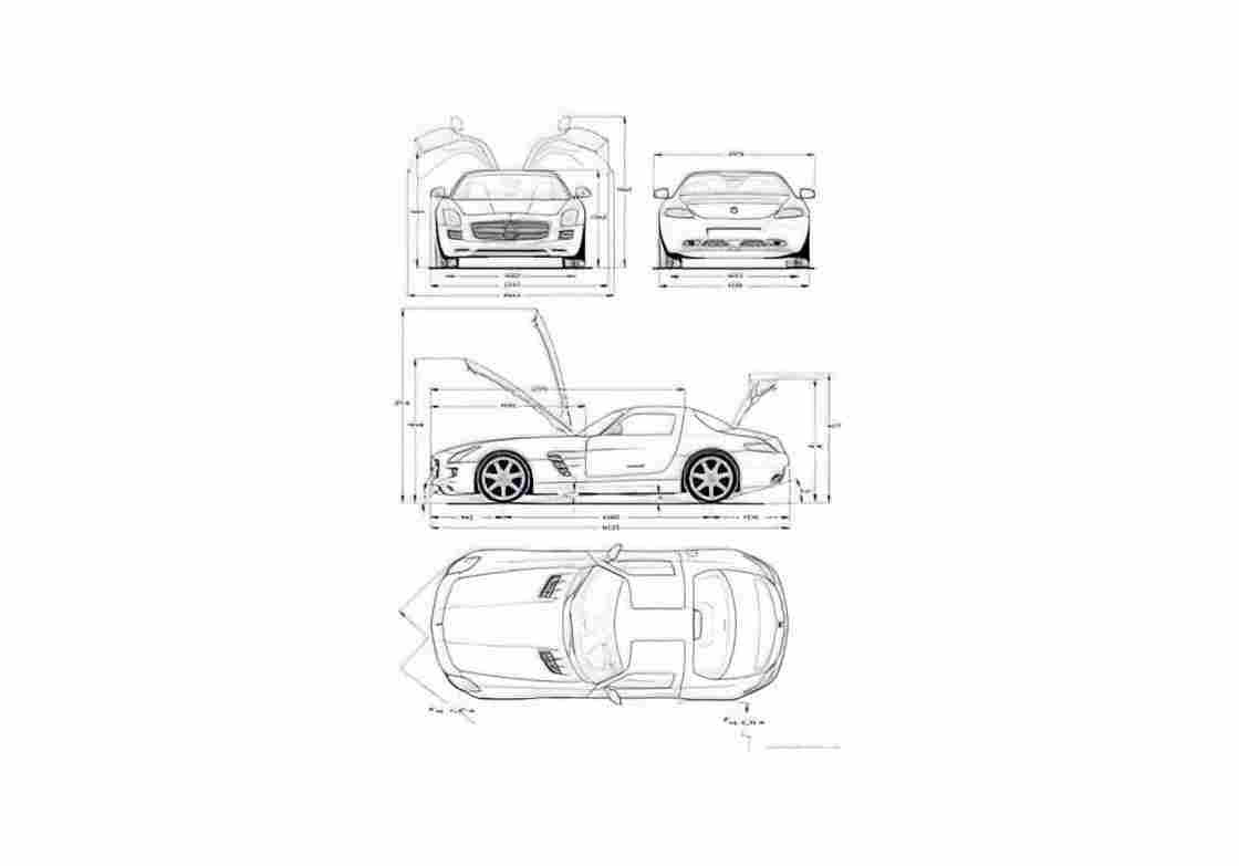 Blueprint Mercedes Benz SLS AMG Coupe 2011 A4 Photo Print