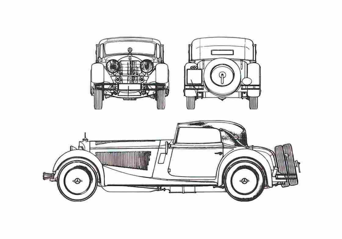 Blueprint Mercedes Benz SS Sedan 1928 A4 Photo Print