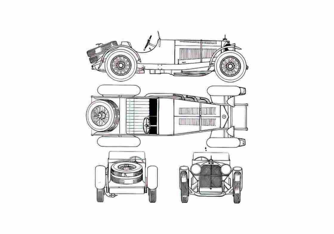 Blueprint Mercedes Benz SSK71L Cabriolet 1928 A4 Photo Print