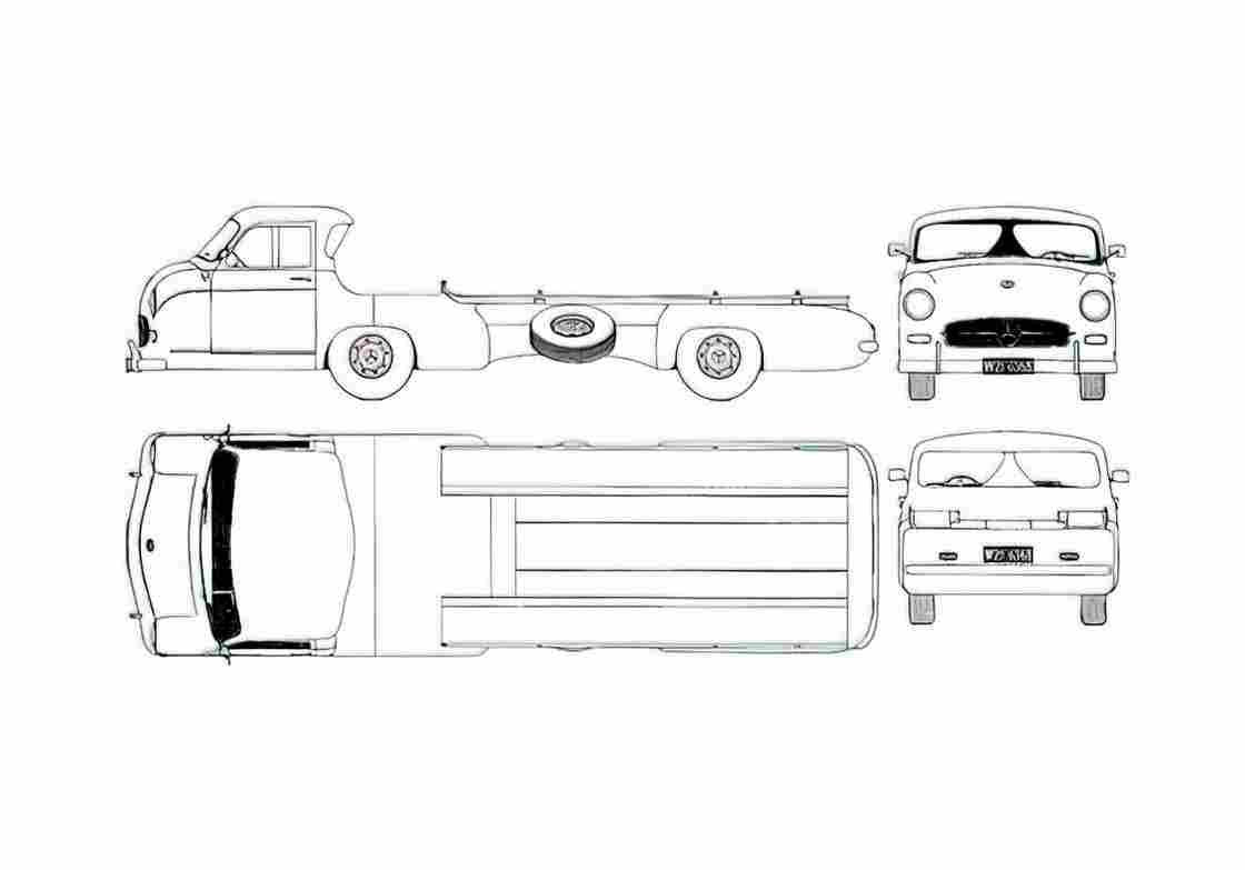 Blueprint Mercedes Benz Transporter Truck A4 Photo Print