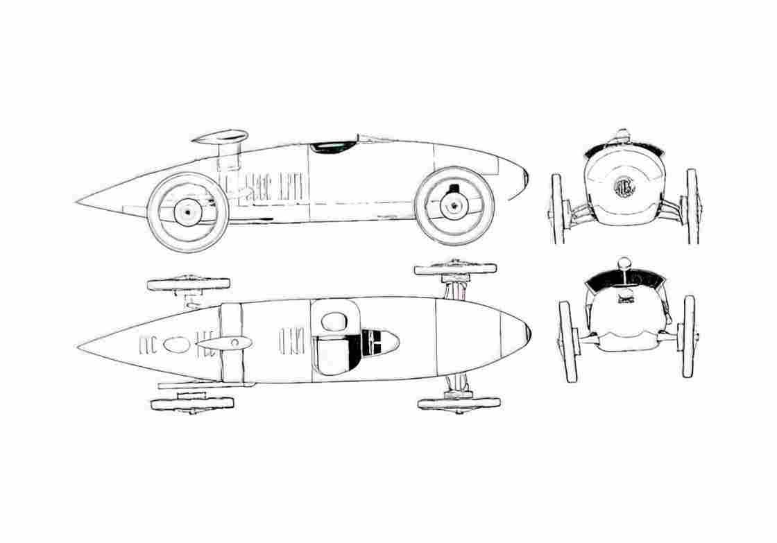 Blueprint Mercedes Benz Tropfenwagen Coupe A4 Photo Print