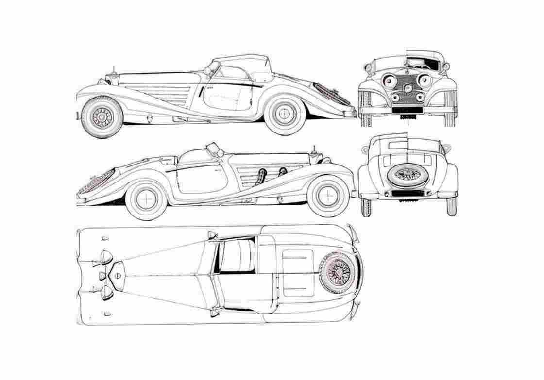 Blueprint Mercedes Benz Type 540 k Sedan A4 Photo Print