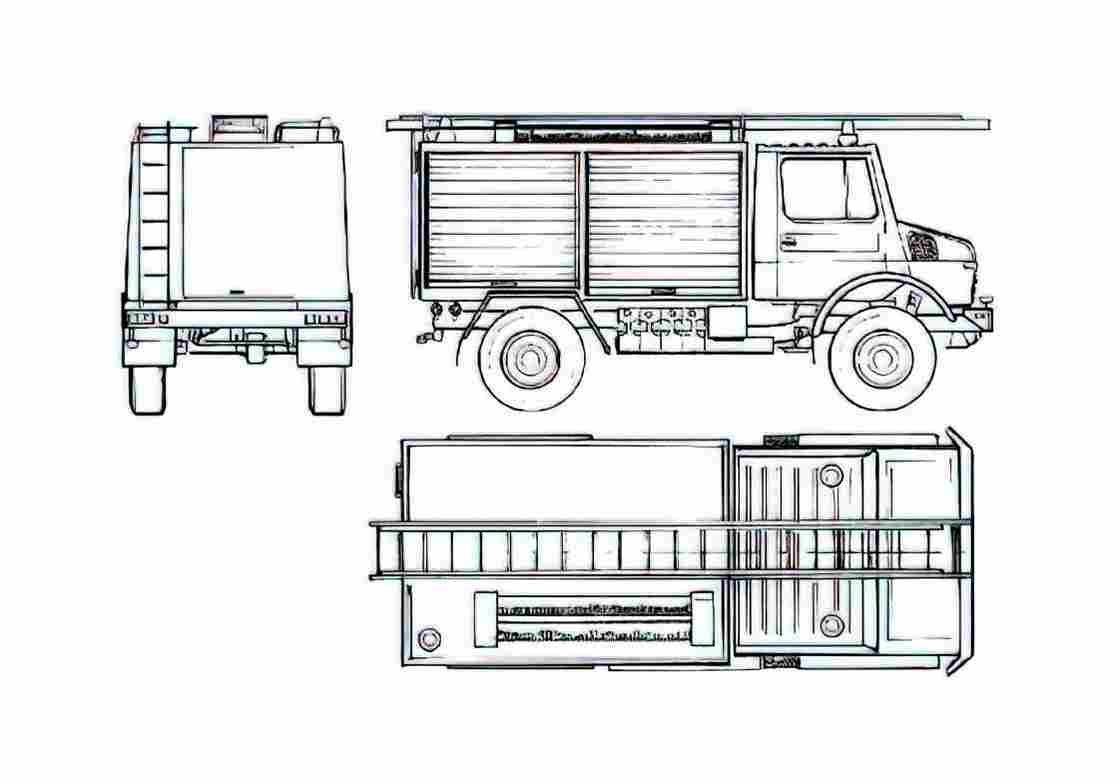 Blueprint Mercedes Benz Unimog U1000 Fire Truck 1980 A4 Photo Print