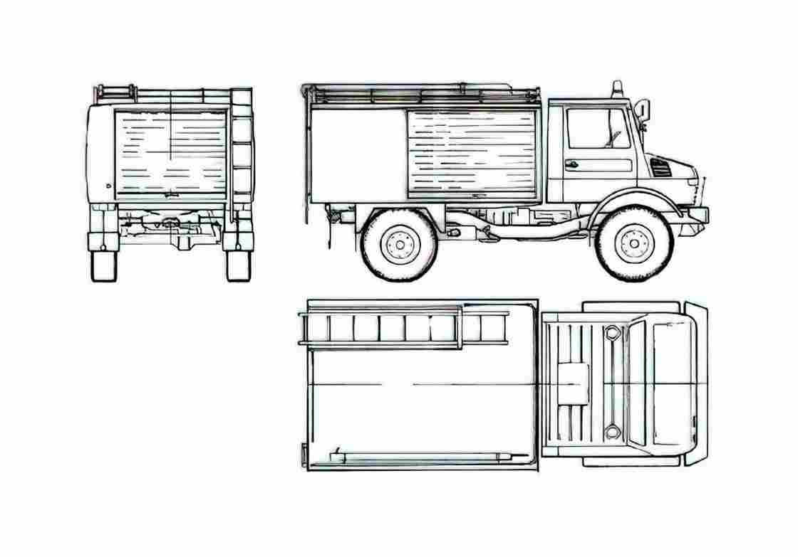 Blueprint Mercedes Benz Unimog U1300L Fire Truck 1978 A4 Photo Print