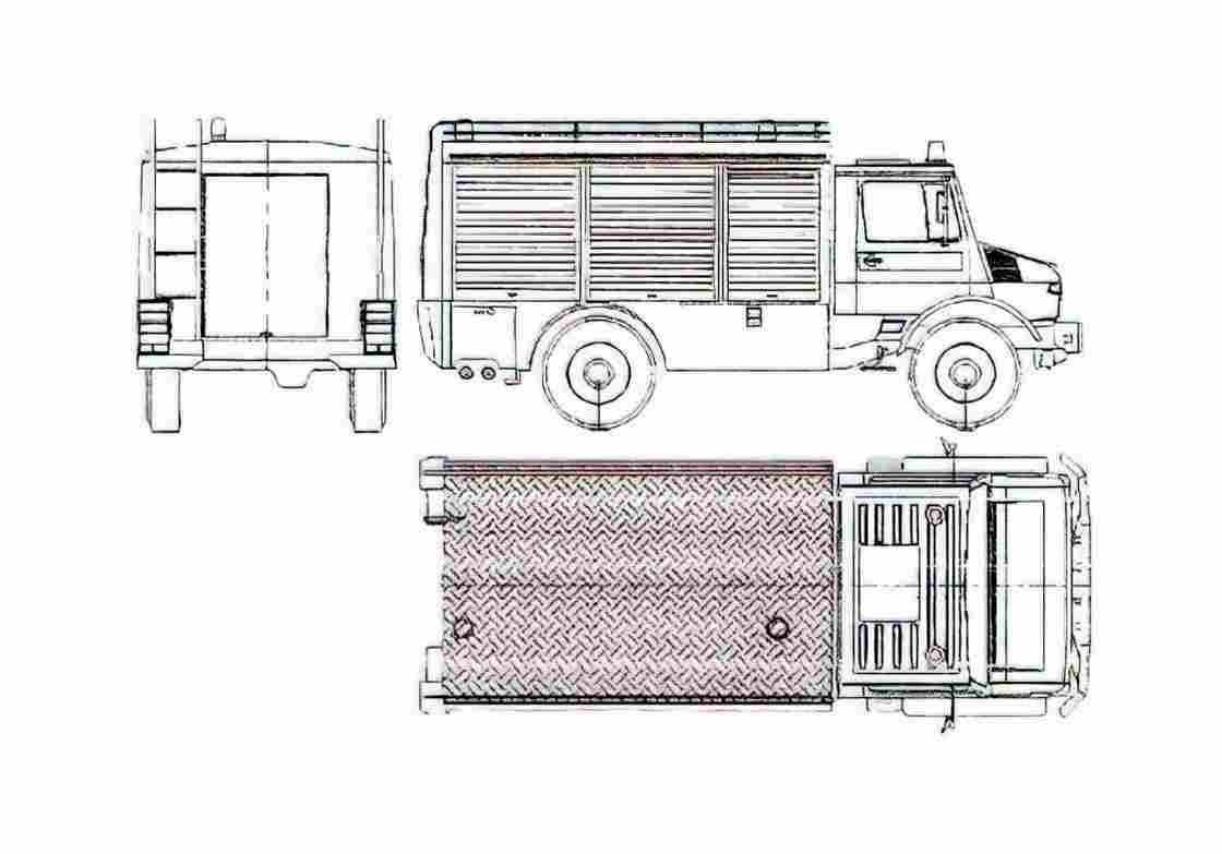 Blueprint Mercedes Benz Unimog U1450LF Fire Truck 1988 A4 Photo Print
