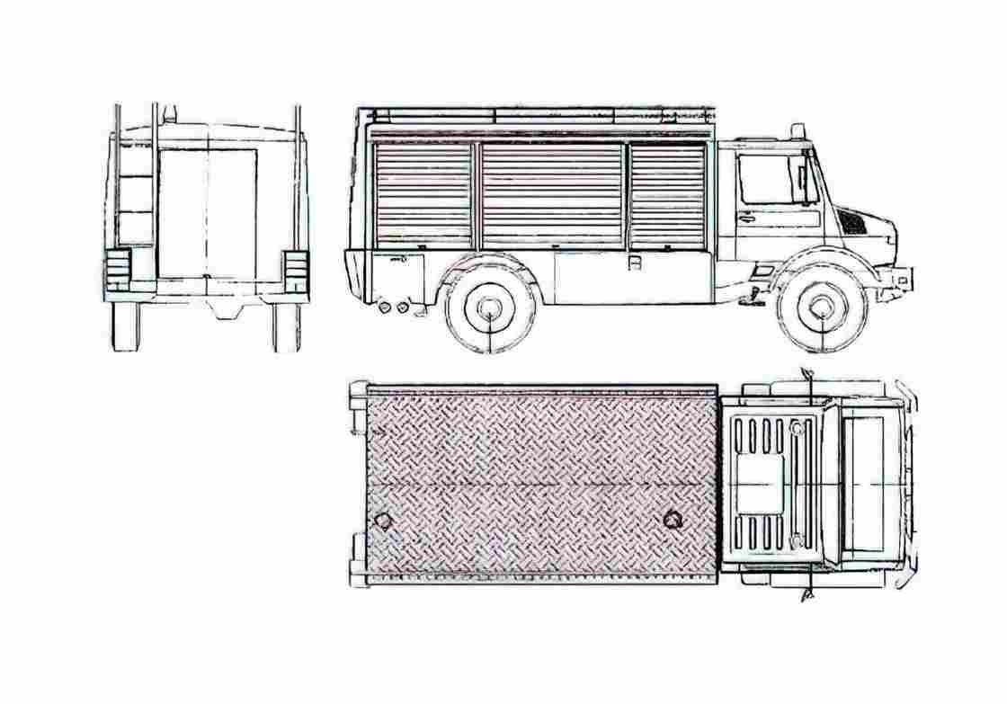 Blueprint Mercedes Benz Unimog U1550LF Fire Truck 1989 A4 Photo Print