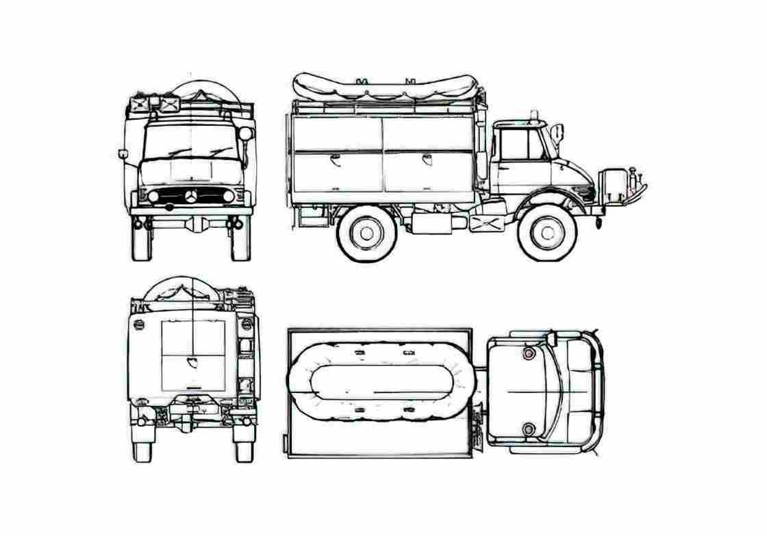 Blueprint Mercedes Benz Unimog U416 Fire Truck 1972 A4 Photo Print