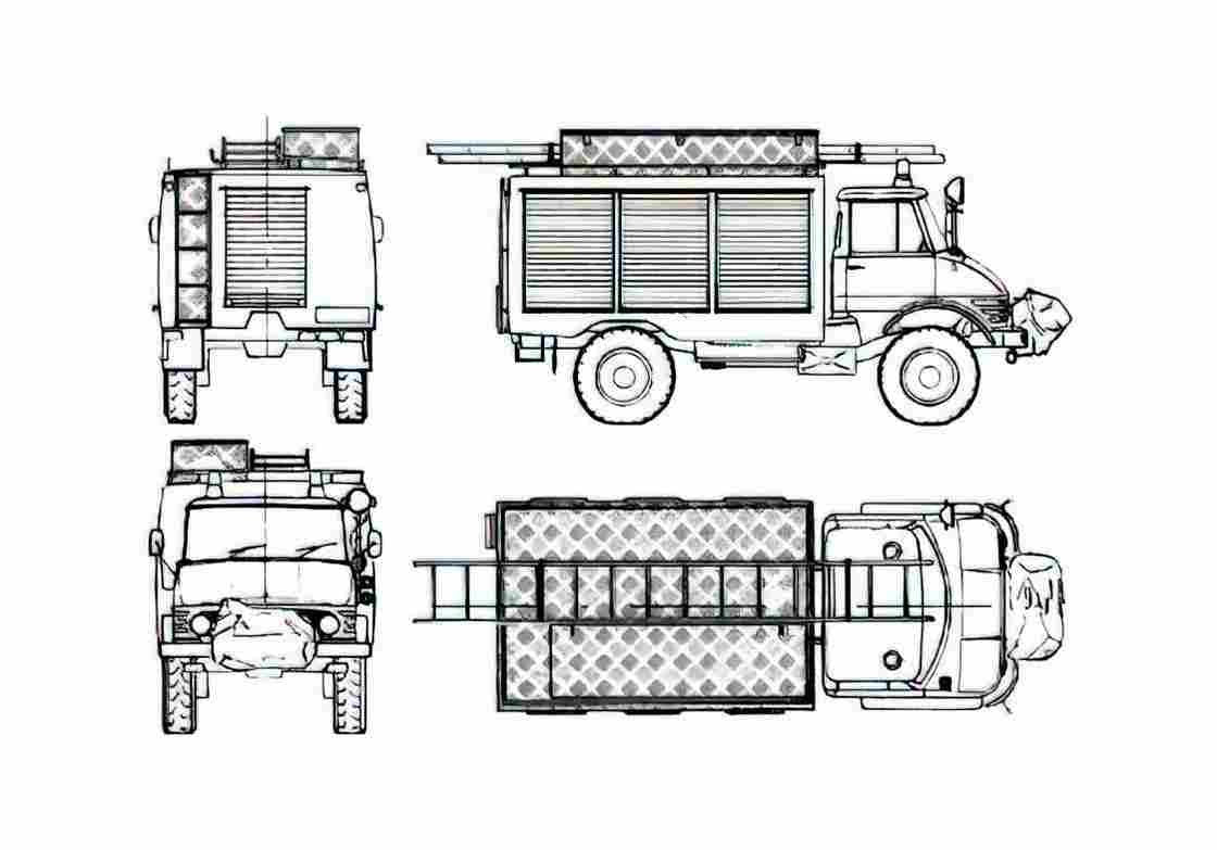 Blueprint Mercedes Benz Unimog U416 Fire Truck 1973 A4 Photo Print