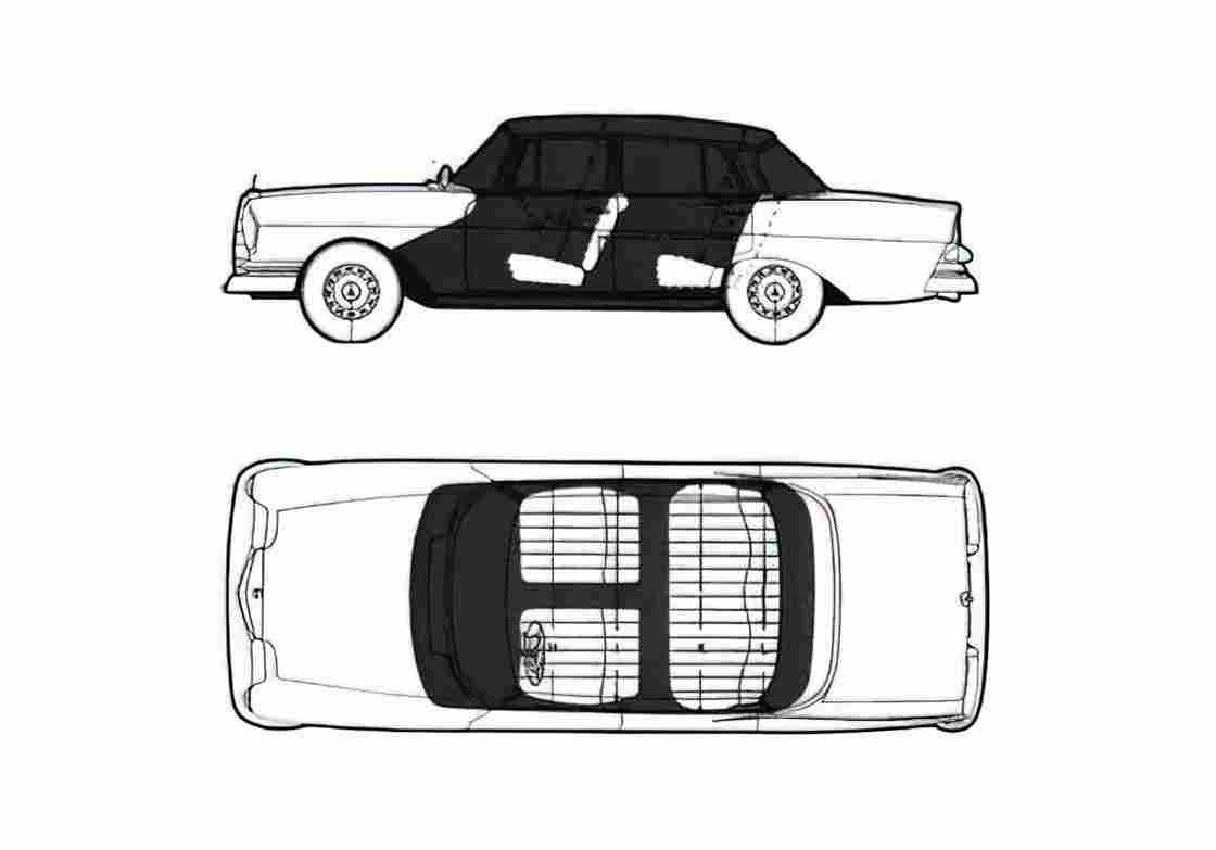 Blueprint Mercedes Benz W110 220SE Sedan 1961 A4 Photo Print