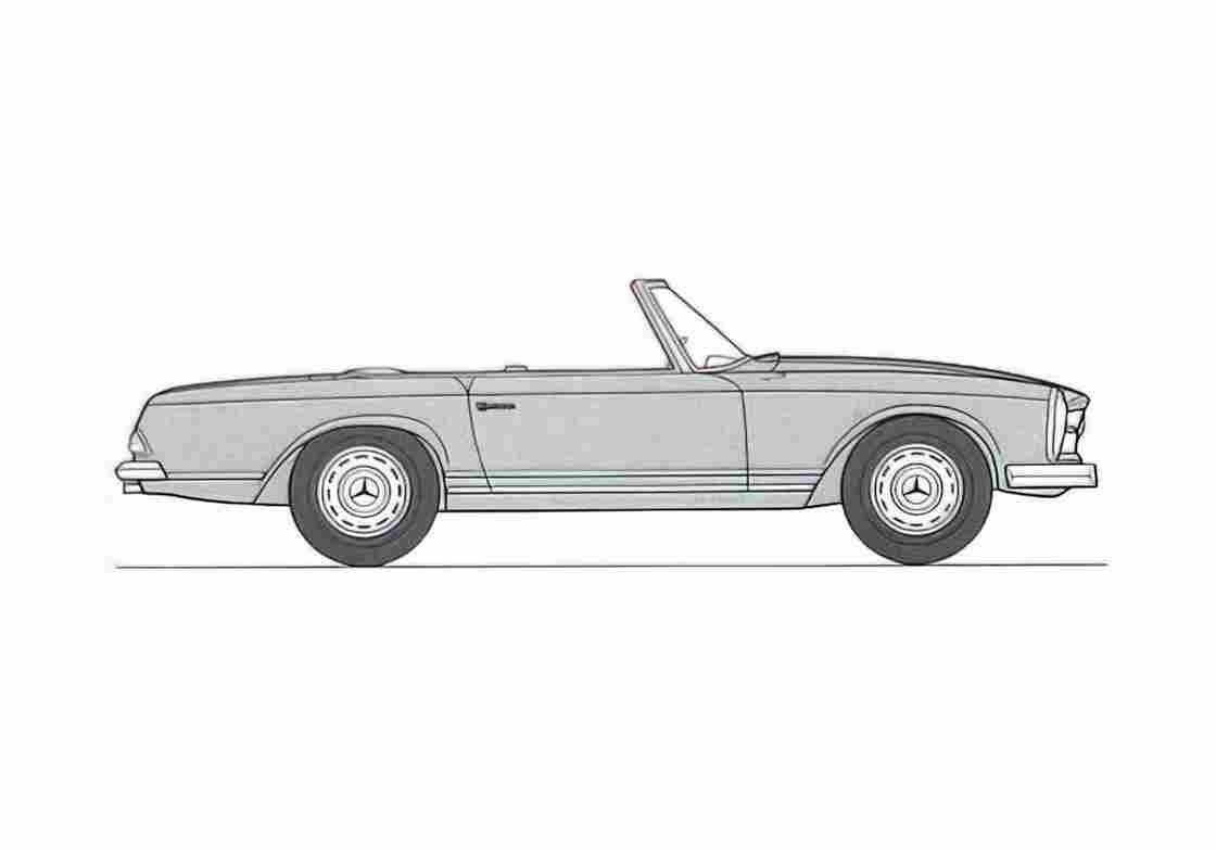 Blueprint Mercedes Benz W113 230SL Cabriolet 1963 A4 Photo Print