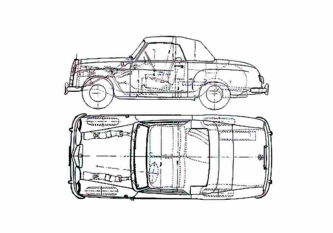 Blueprint Mercedes Benz W120 180 Cabriolet 1953 A4 Photo Print