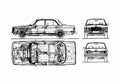 Blueprint Mercedes Benz W123 230E Sedan 1976 A4 Photo Print