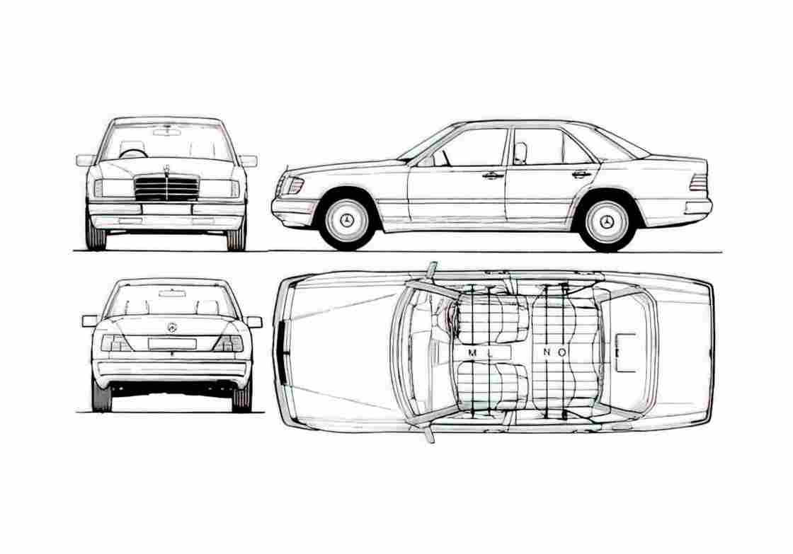 Blueprint Mercedes Benz W124 300E Sedan 1987 A4 Photo Print