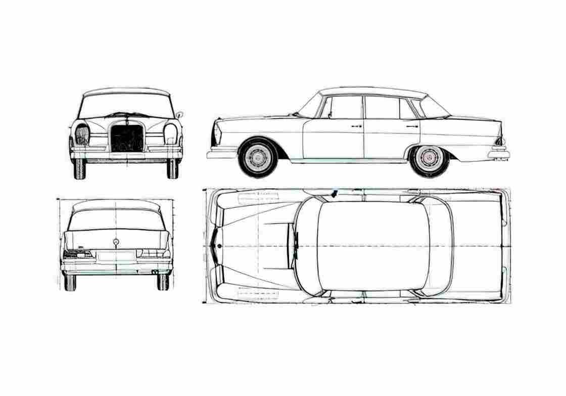 Blueprint Mercedes Benz W180 220S Sedan 1962 A4 Photo Print
