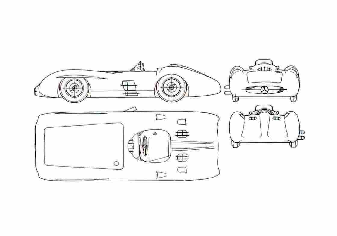 Blueprint Mercedes Benz W196 Coupe 1954 A4 Photo Print