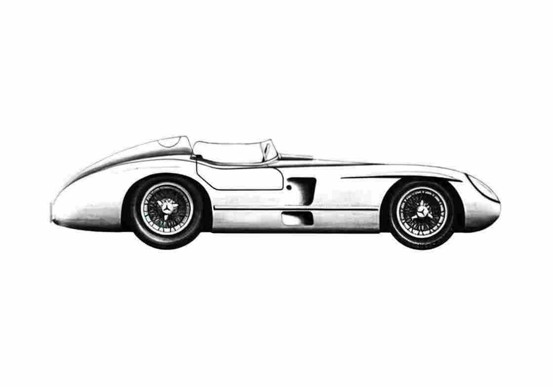 Blueprint Mercedes Benz W196S 300SLR Mille Miglia Cabriolet 1955 A4 Photo Print