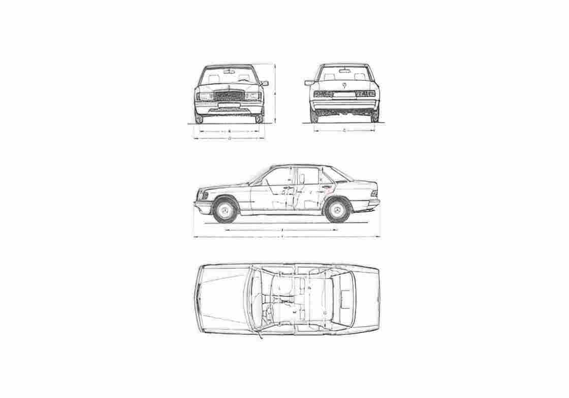 Blueprint Mercedes Benz W201 190 Sedan 1982 A4 Photo Print