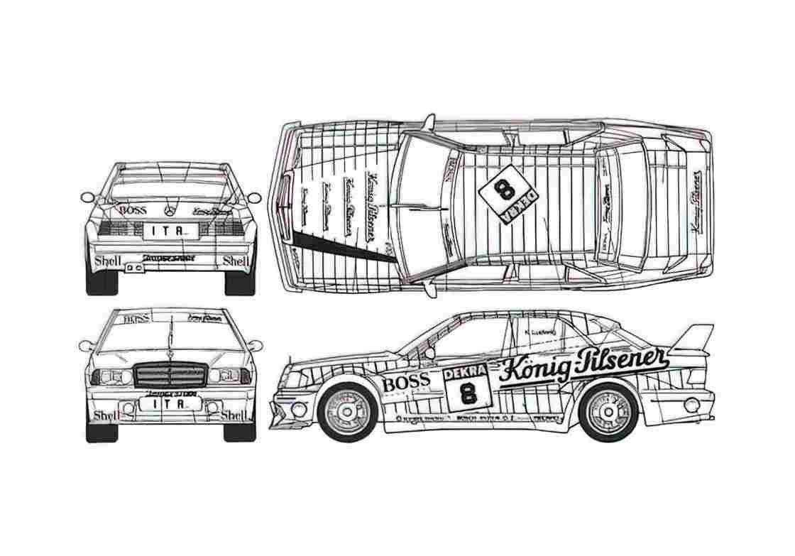 Blueprint Mercedes Benz W201 190E Evolution II Sedan 1982 A4 Photo Print