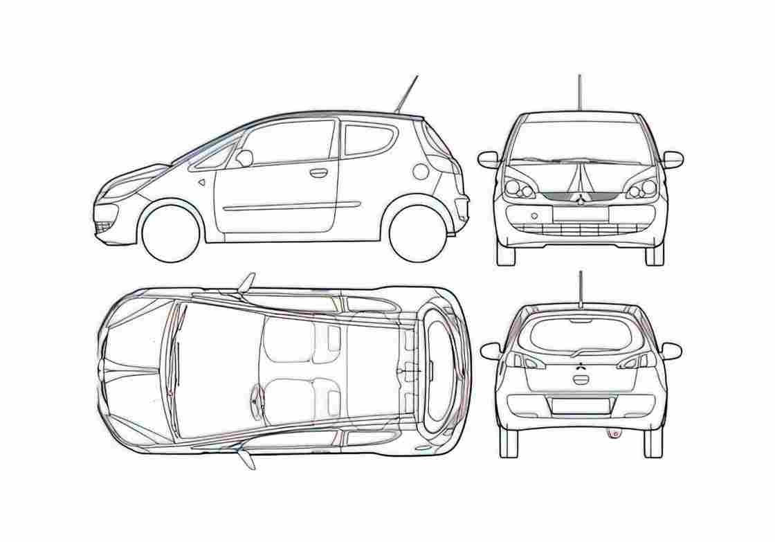 Blueprint Mitsubishi Colt 3 door Hatchback 2005 A4 Photo Print