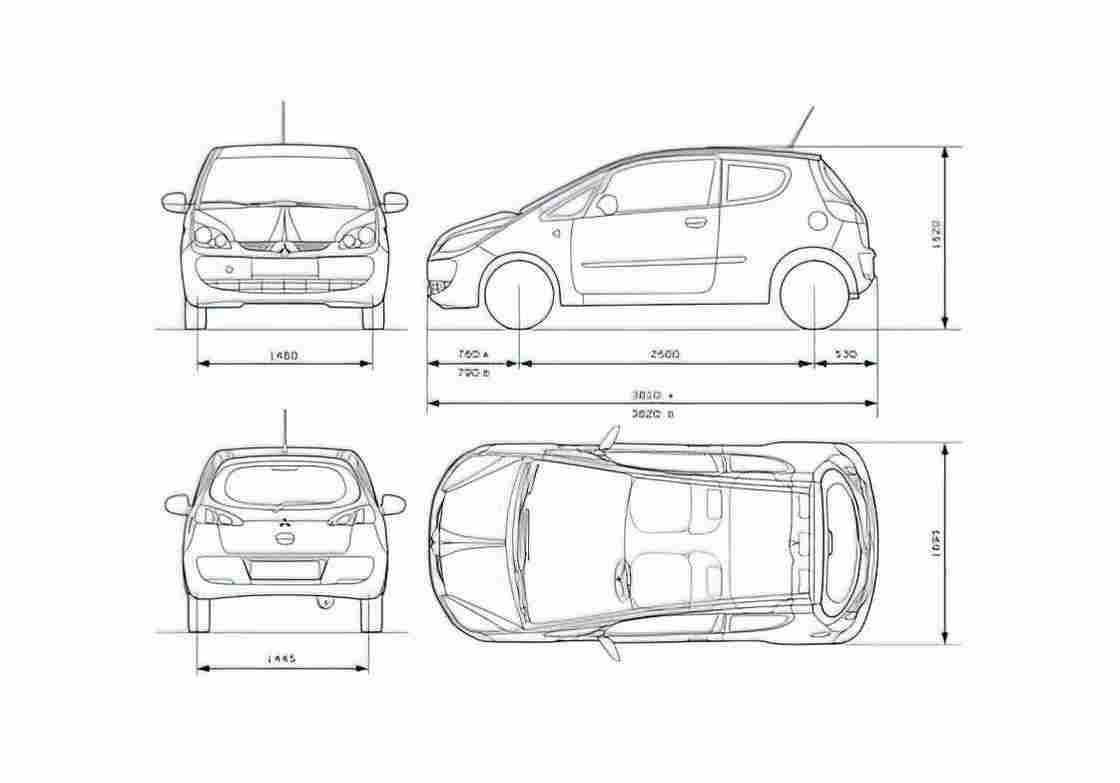 Blueprint Mitsubishi Colt 3 door Hatchback 2007 A4 Photo Print