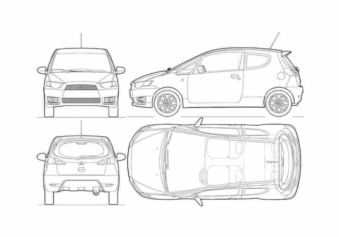 Blueprint Mitsubishi Colt 3 door Hatchback 2010 A4 Photo Print