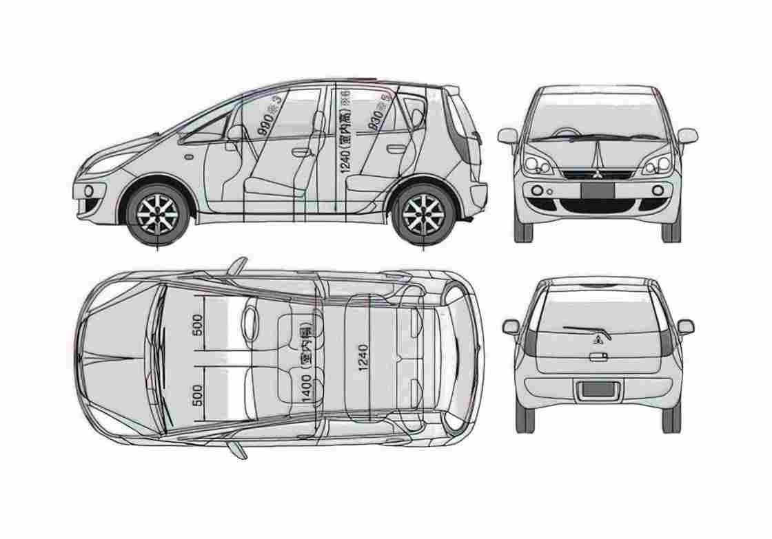 Blueprint Mitsubishi Colt 5 door Hatchback 2005 A4 Photo Print