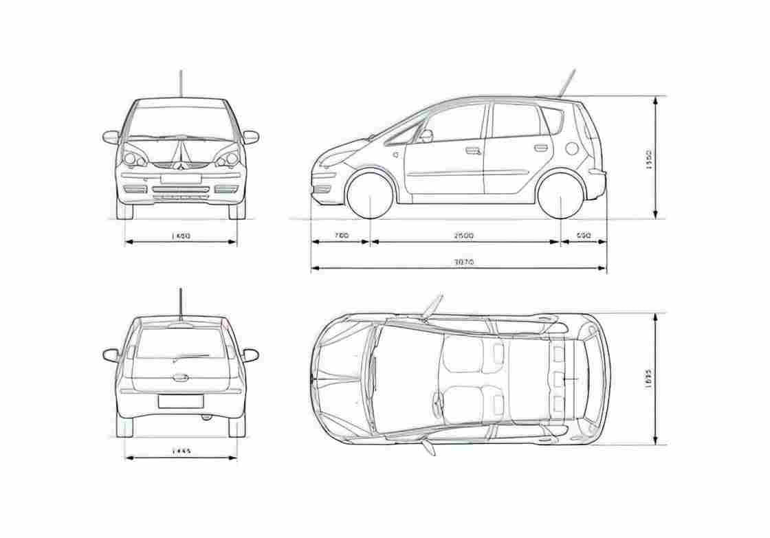Blueprint Mitsubishi Colt 5 door Hatchback 2007 A4 Photo Print