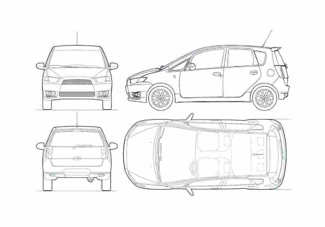 Blueprint Mitsubishi Colt 5 door Hatchback 2010 A4 Photo Print