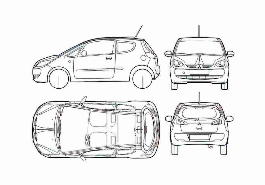 Blueprint Mitsubishi Colt CZ 3 Hatchback 2006 A4 Photo Print